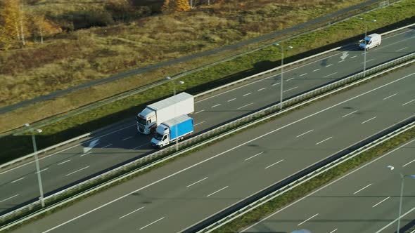 White Truck on a Highway, Tracking Shot, DRONE