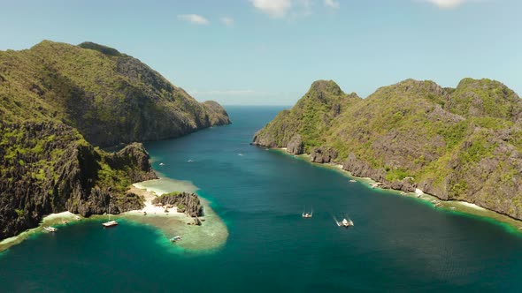 Tropical Seawater Lagoon and Beach Philippines El Nido alt