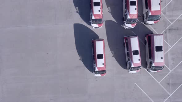 Drone Flying Over Fleet of Old Vehicles
