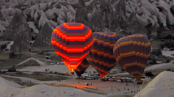 Hot Air Balloon Rising Take-off and Lift-off Starting Fly at Sunrise Morning alt