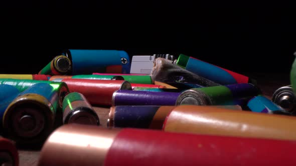 Waste batteries and accumulators. Battery acid and corrosion. Hazardous e-waste. Recycling alt