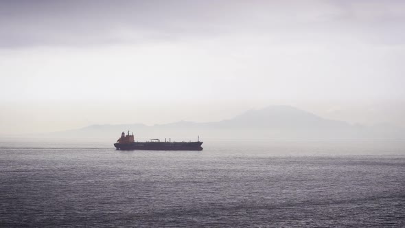 Cargo Ship Passing Gibraltar Strait