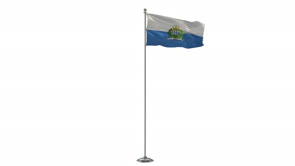 San Marino   loop 3D Illustration Of The Waving Flag On Long  Pole With Alpha