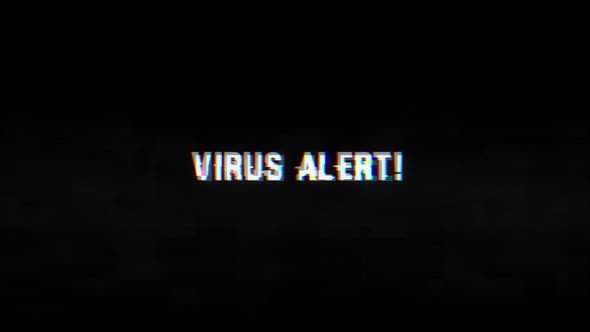 Virus Alert! glitch text with noise and vhs background alt