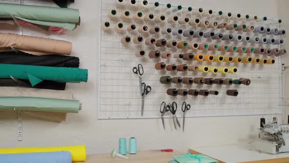 Workshop of tailor studio, tailoring wear to order. interior of small fashion studio alt