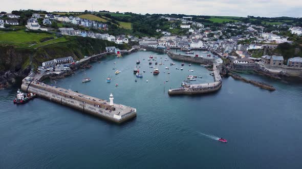 Fishing Port Mevagissey Harbour And Village High Aerial view