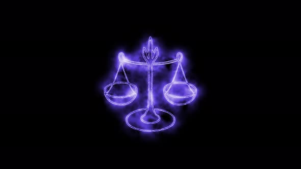 The libra zodiac symbol animation, horoscope sign lighting effect purple neon glow