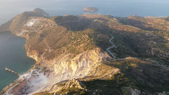 Aerial View of a Gypsum Quarry Mine on the Coast of Crete, Greece