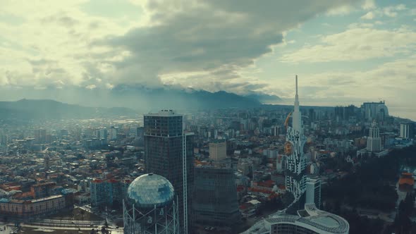 Batumi skyscrapers, city, aerial drone shot