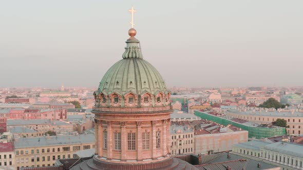 Aerial Footage of Dome of Kazan Cathedral in St  alt