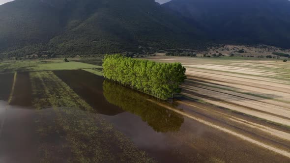 Aerial view of Lake Stymphalia, located in the north-eastern part of the Peloponnese, in Corinthia, alt