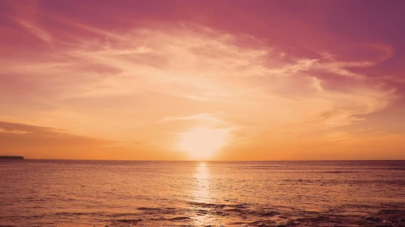 Red Sundown Sea. Amazing Beach Landscape Over the Sea