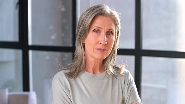 Portrait of an Elegant Stylish Mature Middleaged Grayhaired Businesswoman alt