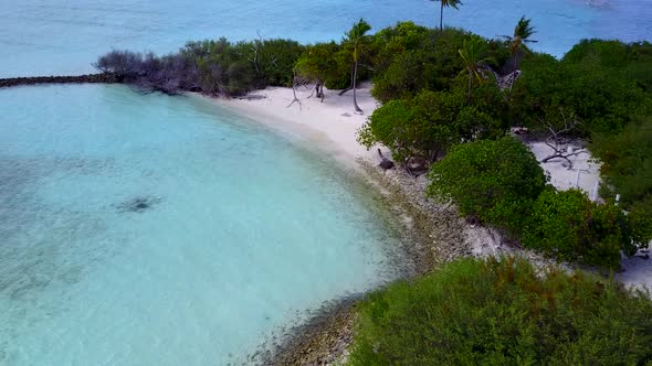 Drone view tourism of marine coast beach by blue sea and sand background alt