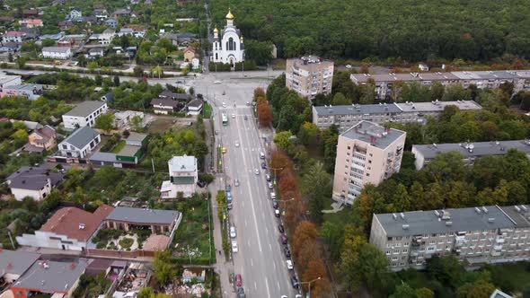 Cityscape aerial of cars on street in Kharkiv city