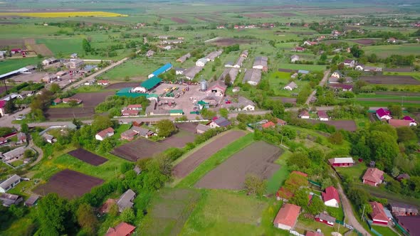 Aerial View of Village and Fields in Western Ukraine