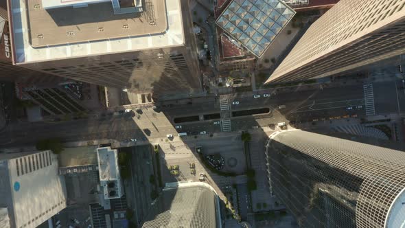 AERIAL Slow Uplifting Birds Eye View Flight Over Downtown Los Angeles California Grand Avenue in alt