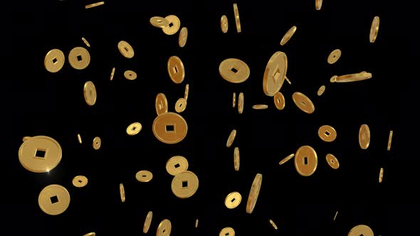 Chinese New Year Shiny Gold Lucky Coins Falling Loop On Transparent Background