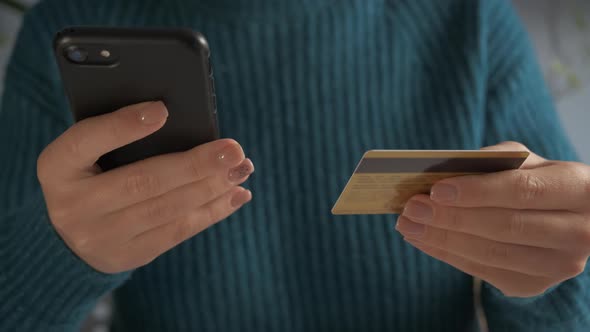 Hands Hold Cell Phone Pay Online By Plastic Credit Card