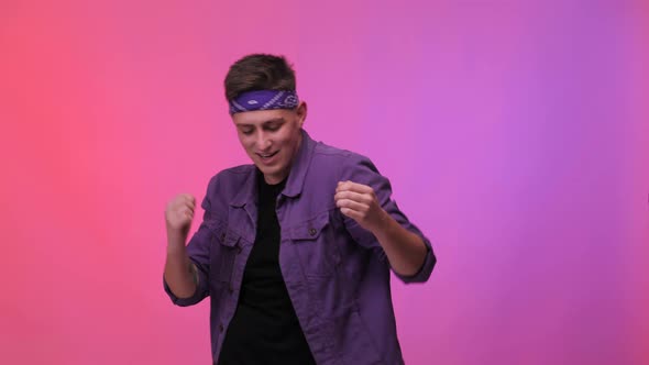 Happy european man dancing. Party, music, lifestyle, radio and disco alt