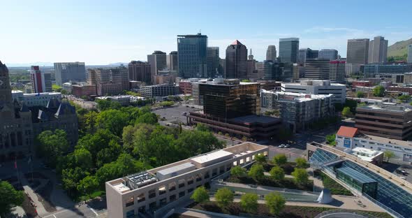 Aerial View of Downtown Lincoln Nebraska on Hot Summer Day alt