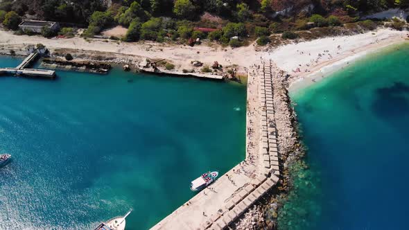 Aerial View of Adriatic Coastline in Albanian Island.