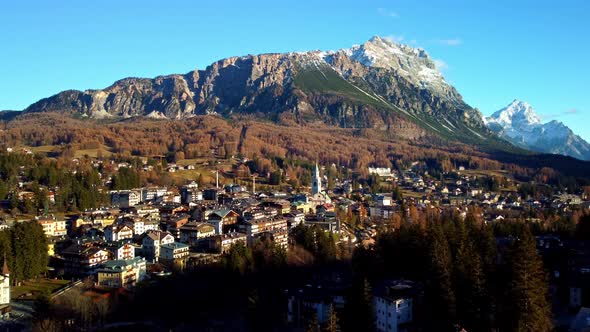 Cortina d Ampezzo in the Dolomites Italian Alps  Aerial View alt