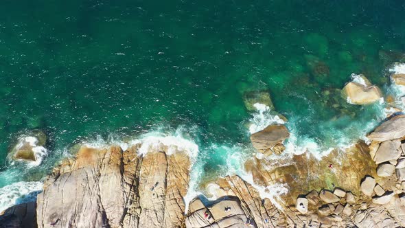 B-roll Aerial view Drone Myanmar island beach ocean wave and rocky.