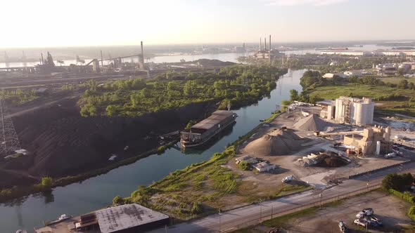 Factory And Water Treatment Facility In Zug Island, Detroit MIchigan - Aerial shot alt