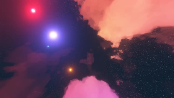 Flight in Hyperspace of Space Among Nebulae and Stars with Flares 3d