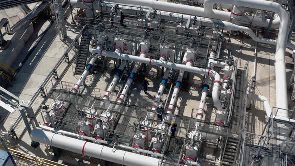 System of oil and gas pipes in a fuel factory. Aerial shot