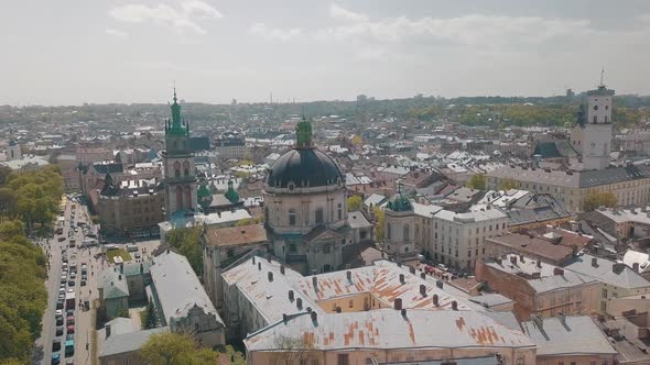 Lvov, Ukraine. Aerial City Lviv, Ukraine. Panorama of the Old Town. Dominican alt
