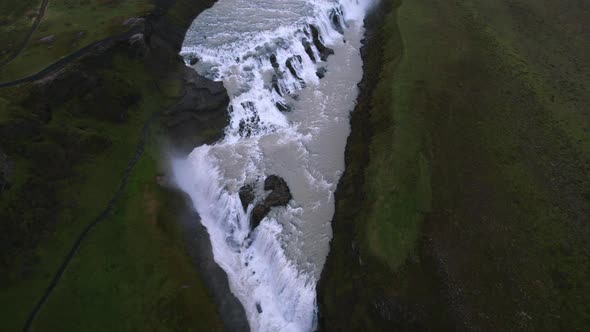 Drone Over Gullfoss Waterfall In Canyon Of The Hvita River alt