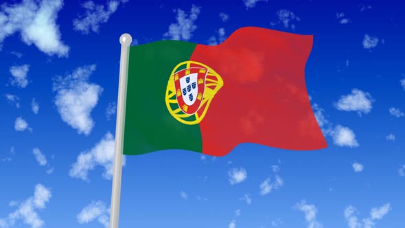 Portugal National Flag Flying Wave In The Sky With Clouds alt