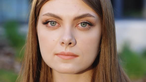 Face of Beautiful Ukrainian Woman With Natural Make-up Looking at Camera