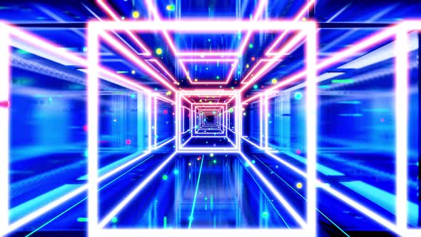 Motion Graphic Camera Fly in Art Space or Tunnel with Neon Light alt