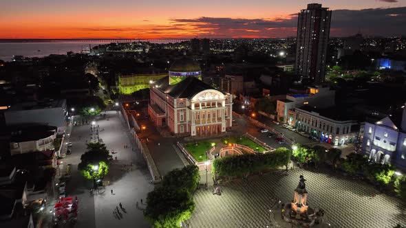 Sunset sky over downtown Manaus Brazil. Cityscape tourism landmark. alt