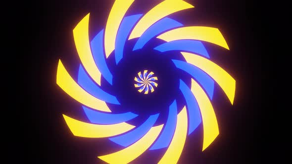 Abstract Loop Animation Expanding From the Center and Rotating Circles From Blue and Yellow Sectors