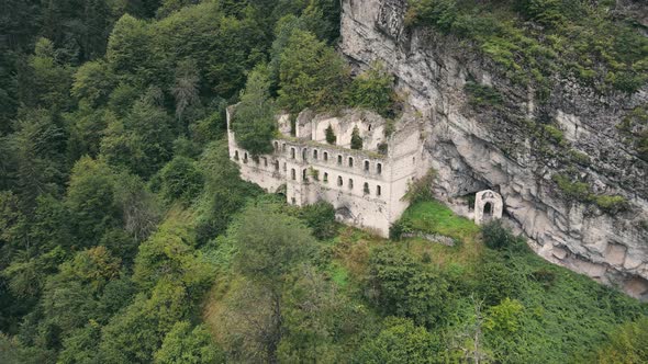 Destoyed and abandoned monastery of Vazelon in the mountains of Turkey alt