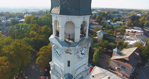 Panoramic Aerial drone view of small town