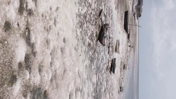 Vertical Video of Low Tide in the Ocean Near the Coast of Zanzibar Tanzania Aerial View alt