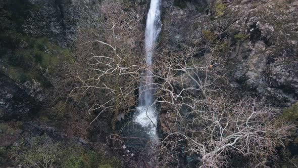 Top View on Waterfall Between Mountains, Aerial Shooting