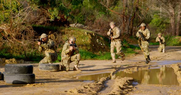 Front view of military soldiers training during military training 4k alt