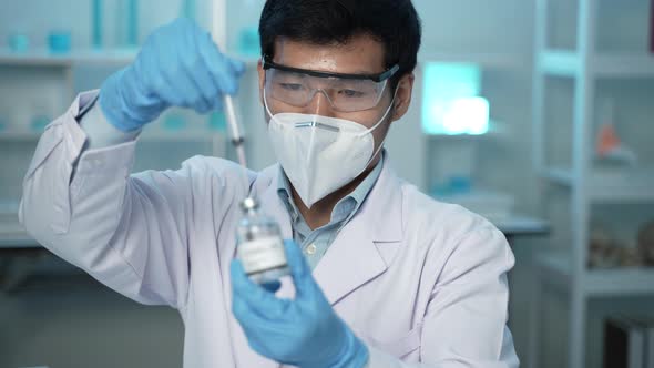 doctor scientist has researching a vaccine in the laboratory, meeting and writing analysis results