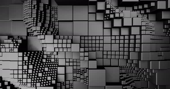 3d Animation of Black Abstract Geometric Background of Blocks
