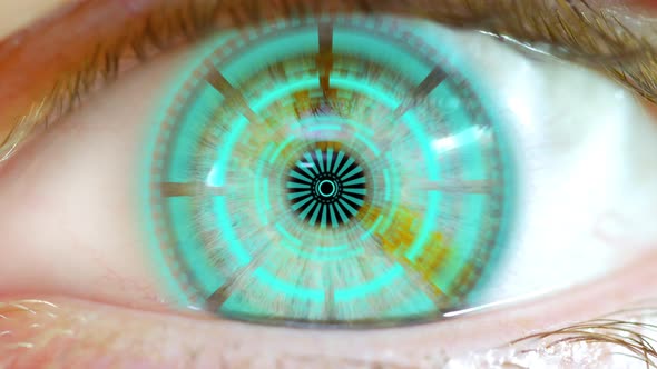 Opening Eye To Reveal Digital Hud Hologram Over Pupil Blue 01