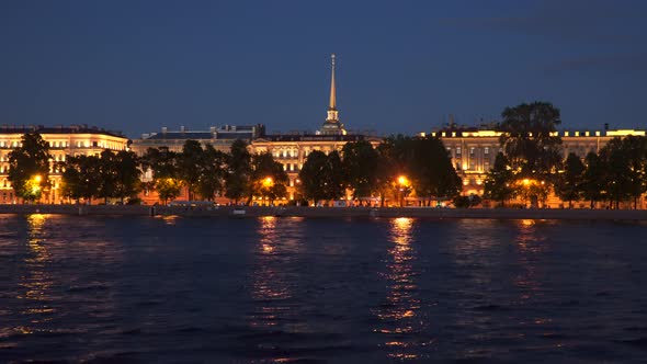 Illuminated Buildings on the Neva Embankment at Night S. Petersburg