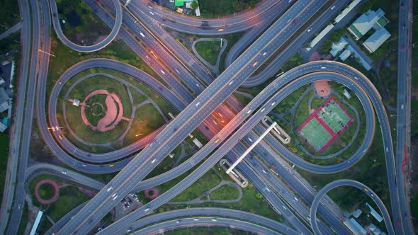 4K : Aerial time lapse in motion drone shot of freeway and interstate traffic alt