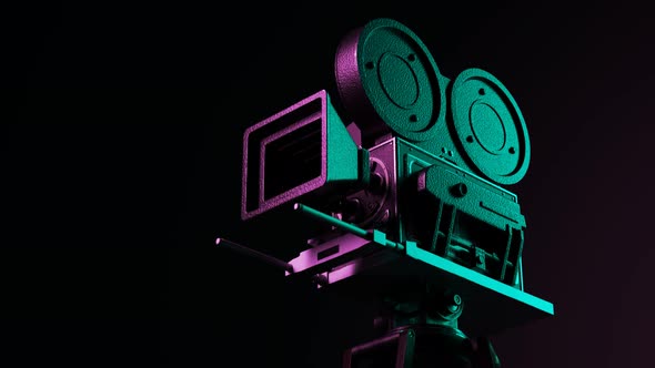 Old, retro, vintage film camera lit by colorful, climatic lights 4K HD alt