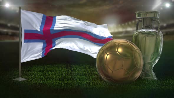 Faroe Islands Flag With Football And Cup Background Loop 4K alt